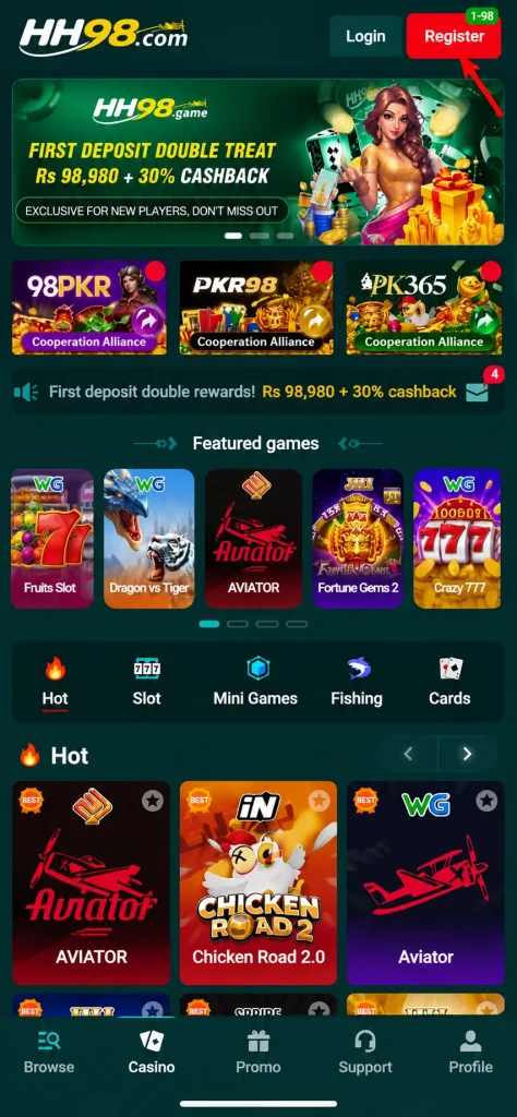 Register on HH98 Game
